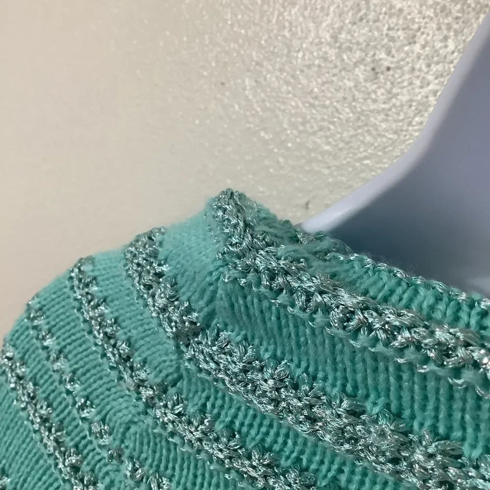 Teal Retro Wintercore‎ Cabincore Holiday Feminine Winter Sparkly Knit Sweater XS